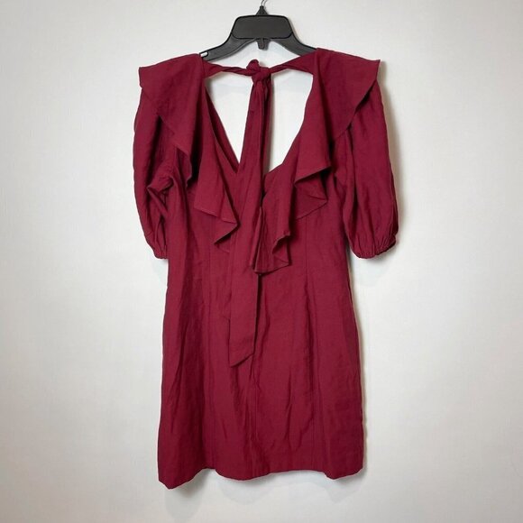 C/Meo Collective Womens Ruffle Puff Sleeve Mini Dress Red M Scoop Neck Zip - Picture 2 of 10